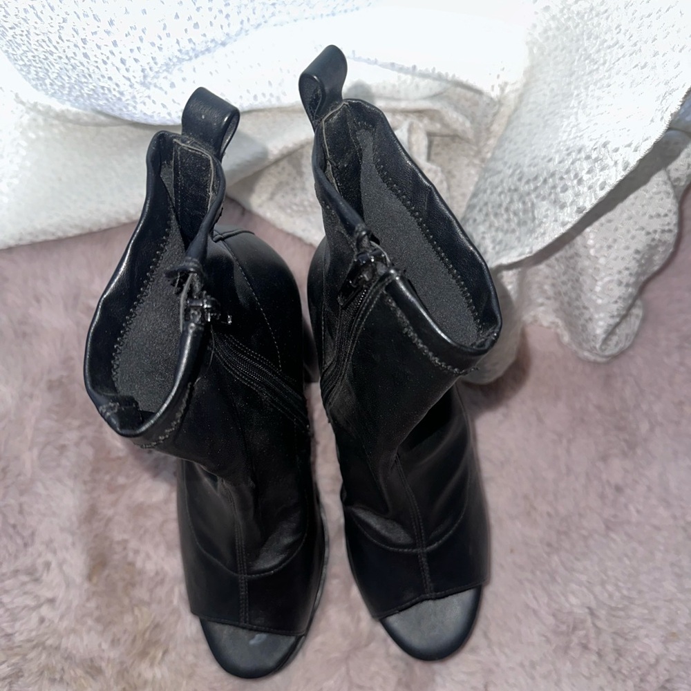 Liliana Black Peep-Toe Heeled Boots - Picture 4 of 8